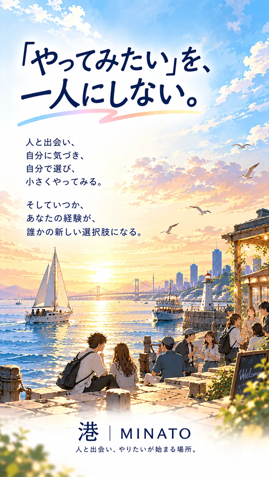 「やってみたい」を、一人にしない。港 MINATO 人と出会い、やりたいが始まる場所。